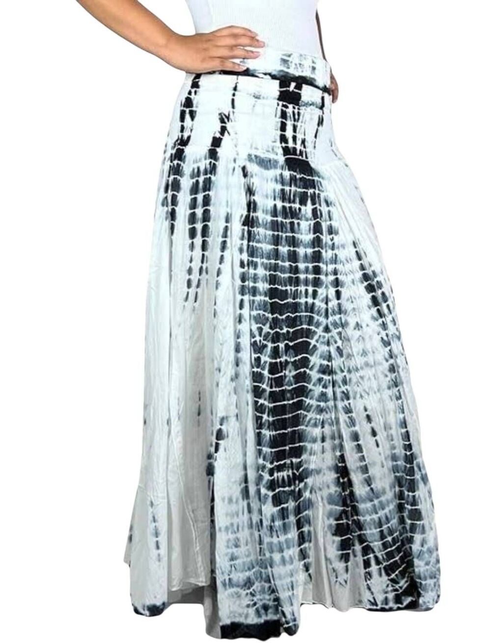 Cute Options Size XL Black and White Tie Dye Cotton Knit Waistband Maxi Skirt